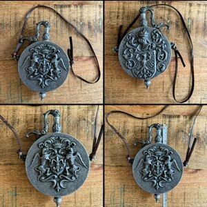 Vintage German Metal Mid Century Zinn Black Gunpowder Decanter Flask